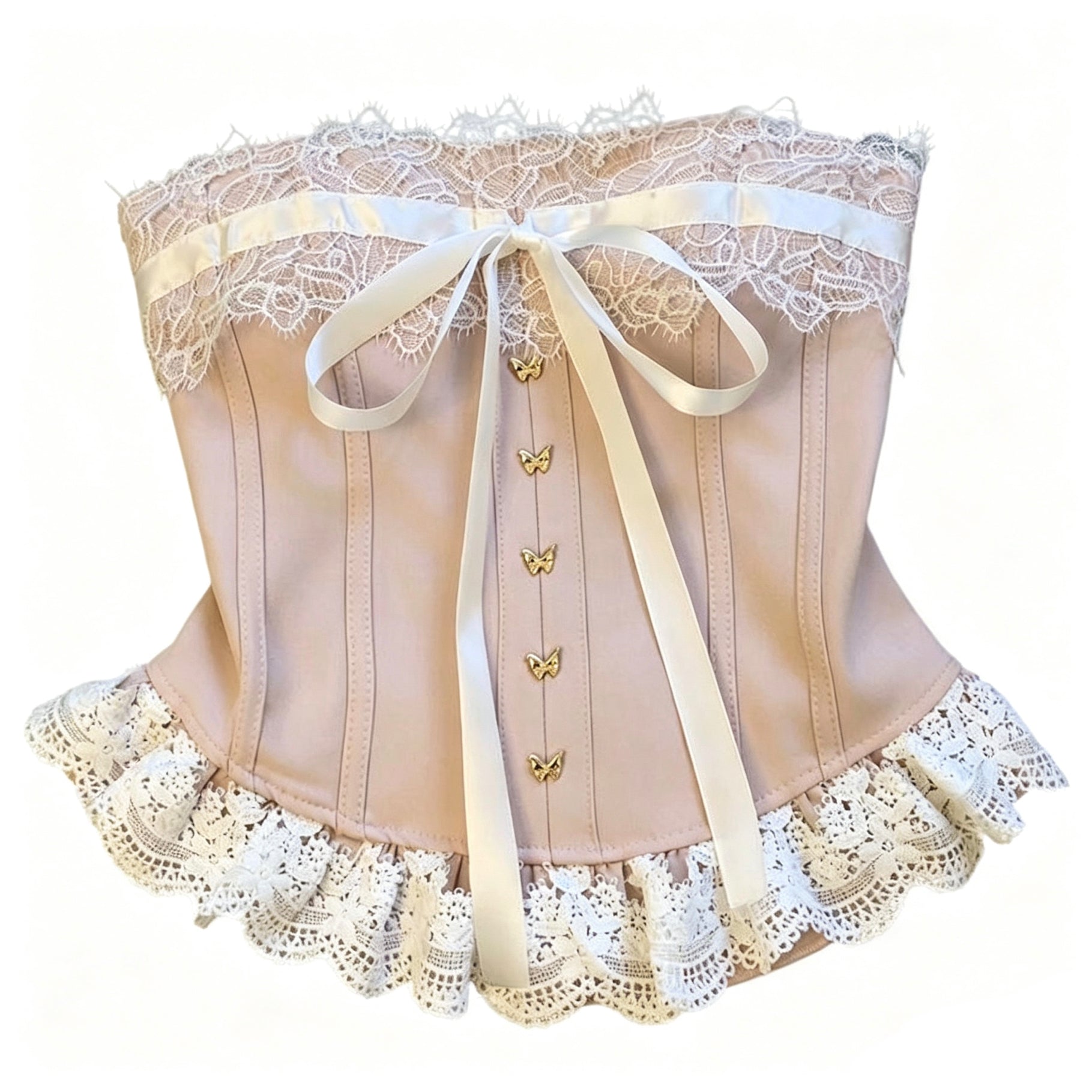 corset top with lace and bow details