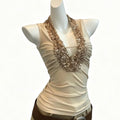 tan and gold sequin top