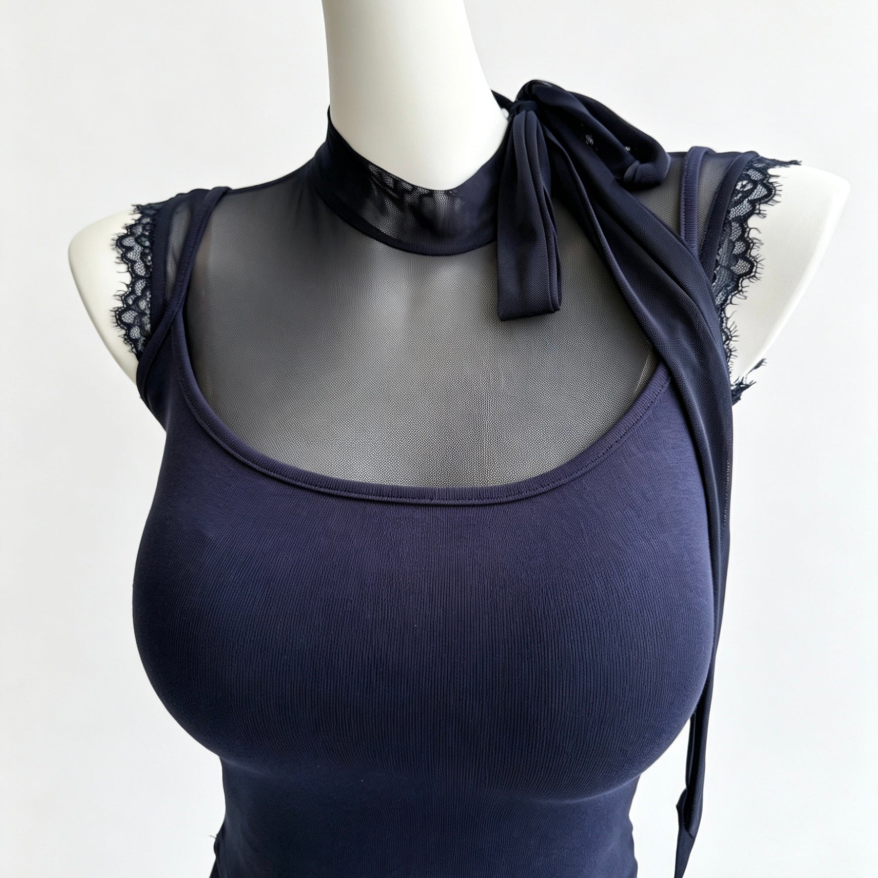 layered lace trim tie neck tank top