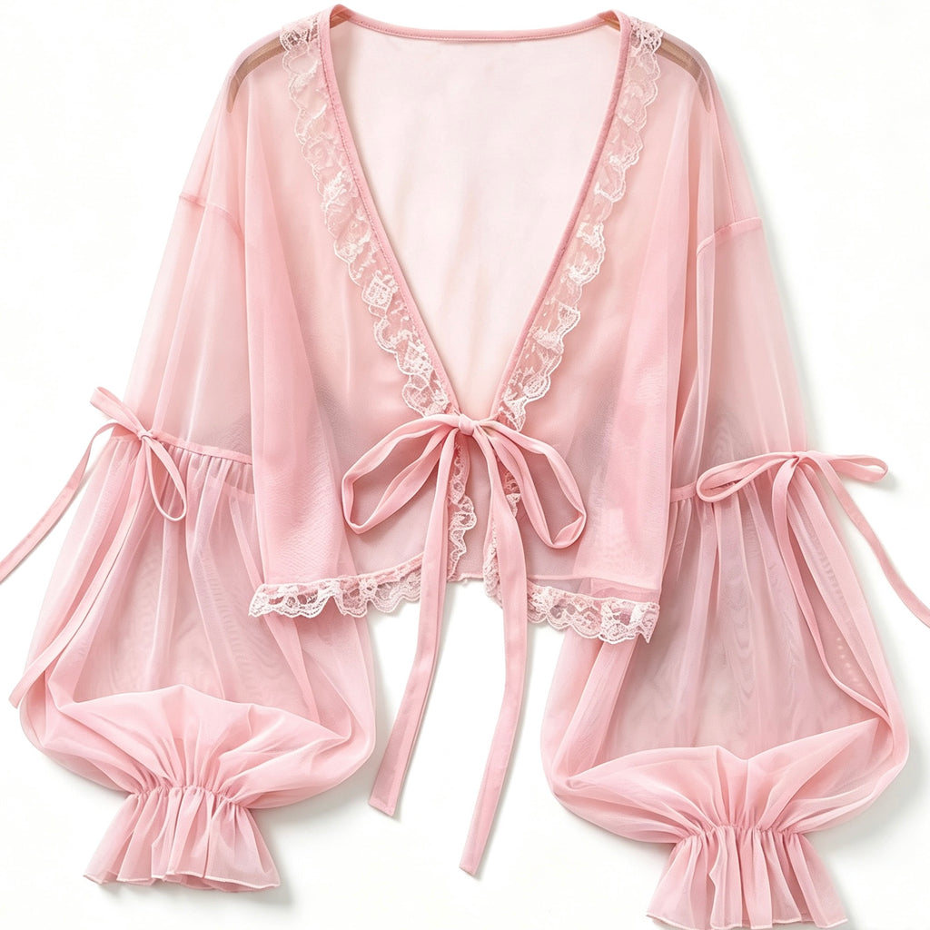 lace mesh cardigan with tie waist