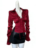 burgundy & black ruffle corset top with lace trim