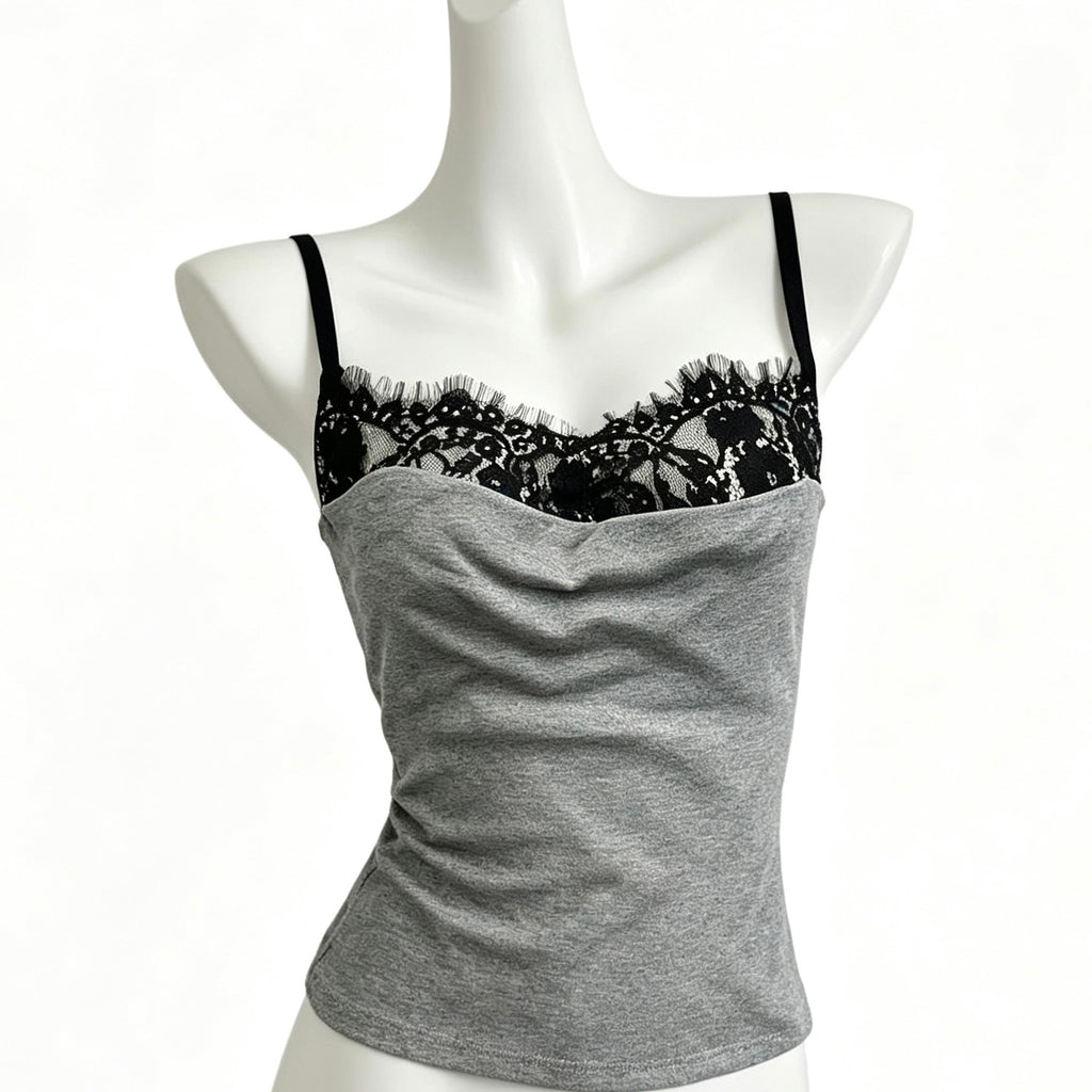 gray lace cami top with adjustable straps