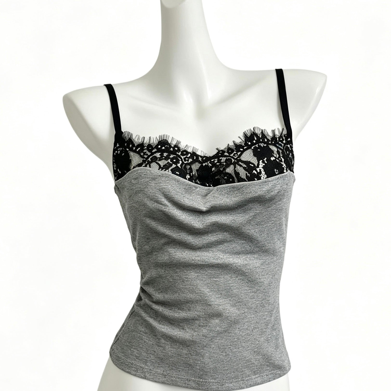 gray lace cami top with adjustable straps