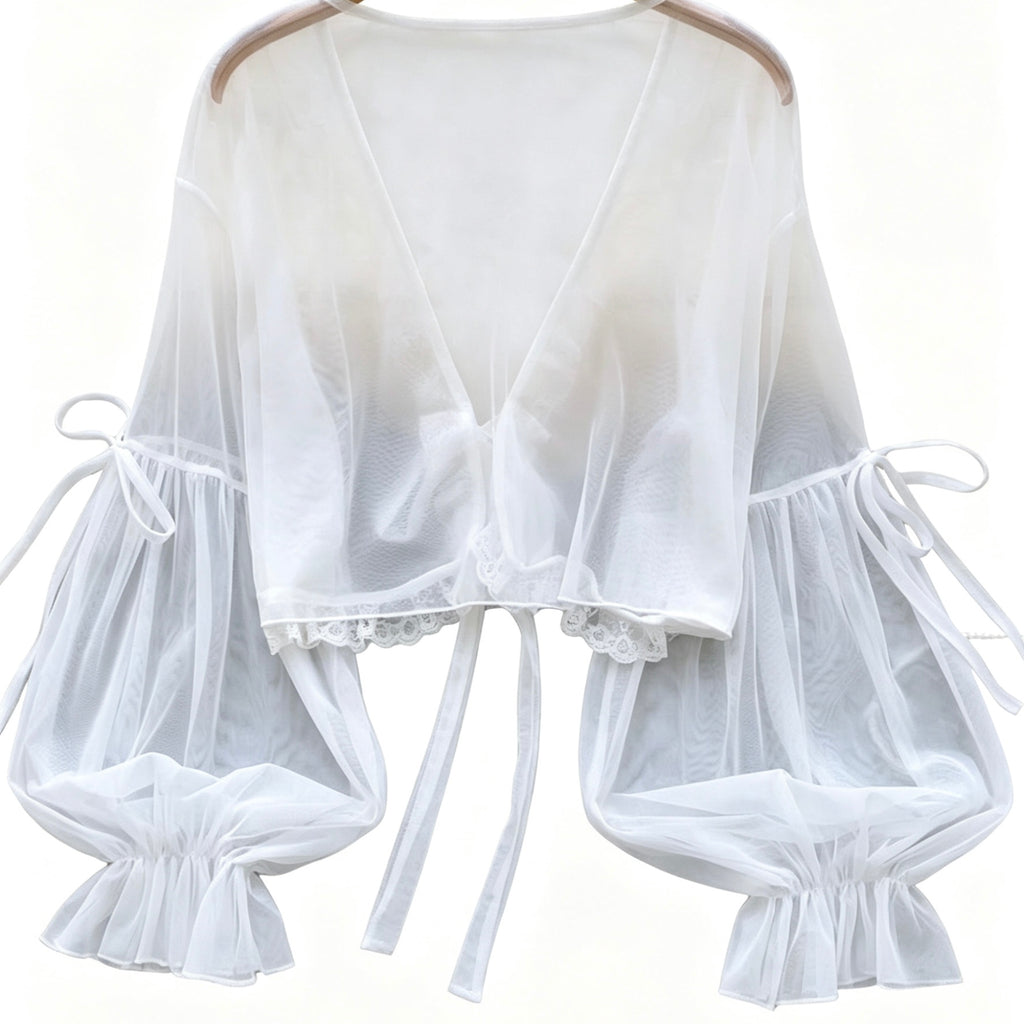 lace mesh cardigan with tie waist