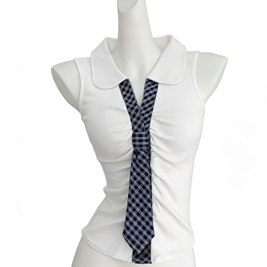 plaid tie detail top with a touch of whimsy
