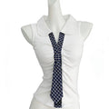 plaid tie detail top with a touch of whimsy