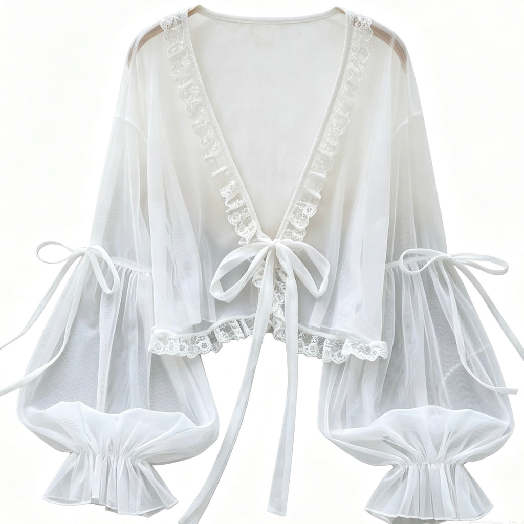 lace mesh cardigan with tie waist