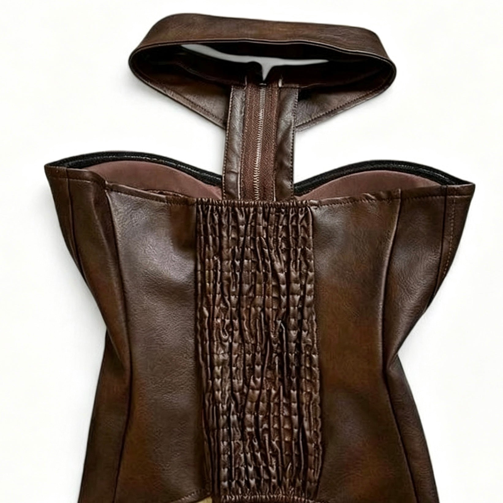 faux leather corset top with zipper front and collar