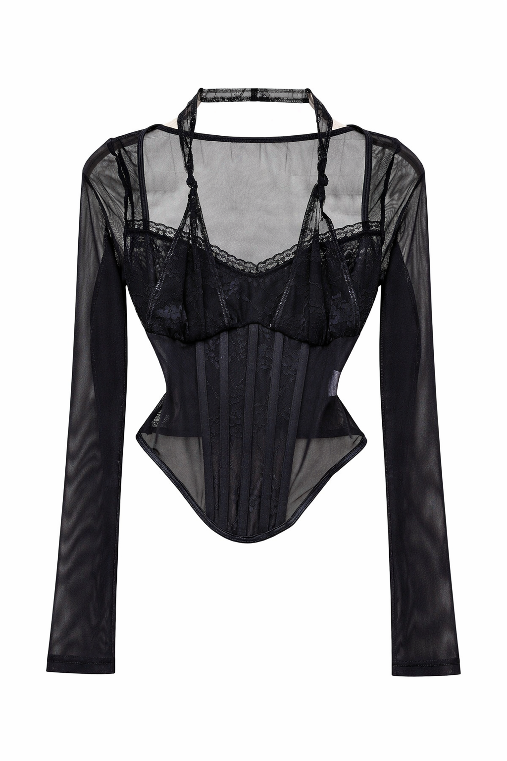 black lace coreset top with long sleeve