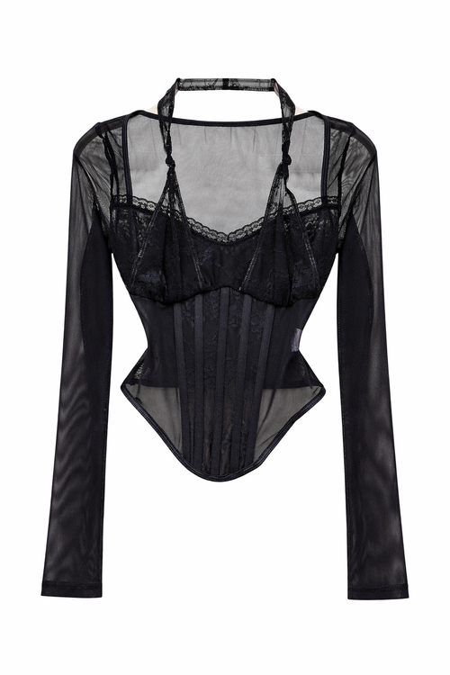 black lace coreset top with long sleeve