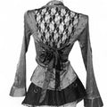 black & white striped lace top with bell sleeves and tie back