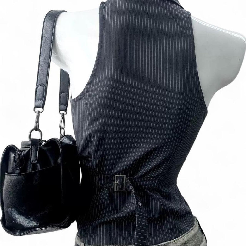 black & white striped halter top with tie-up back detail