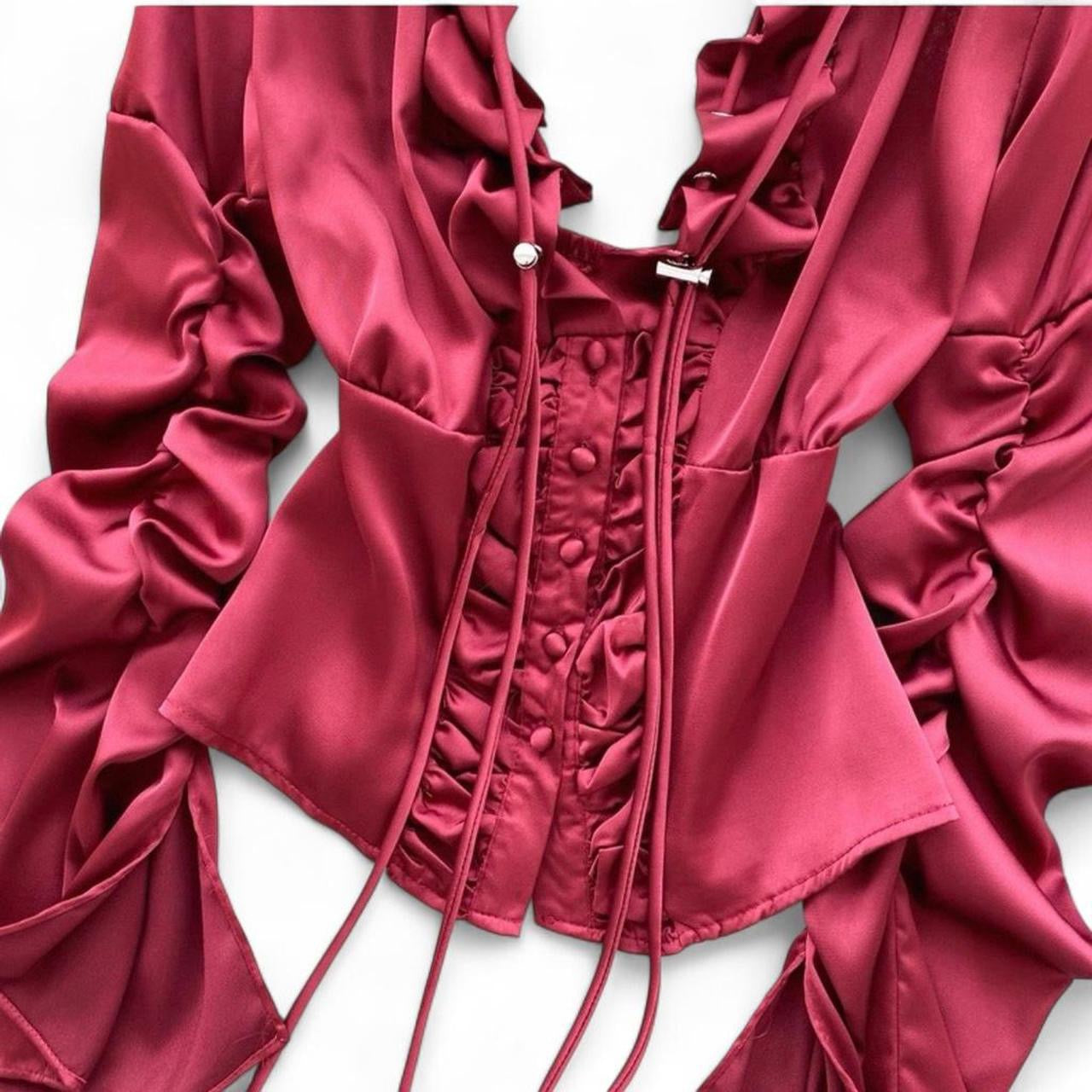 burgundy & black ruffle corset top with lace trim