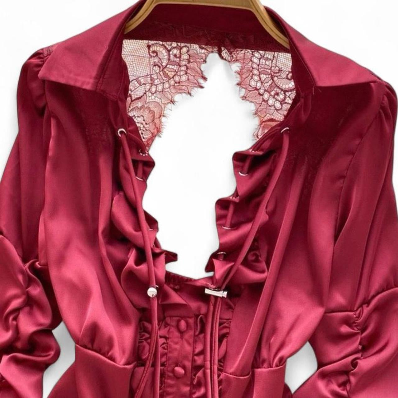 burgundy & black ruffle corset top with lace trim