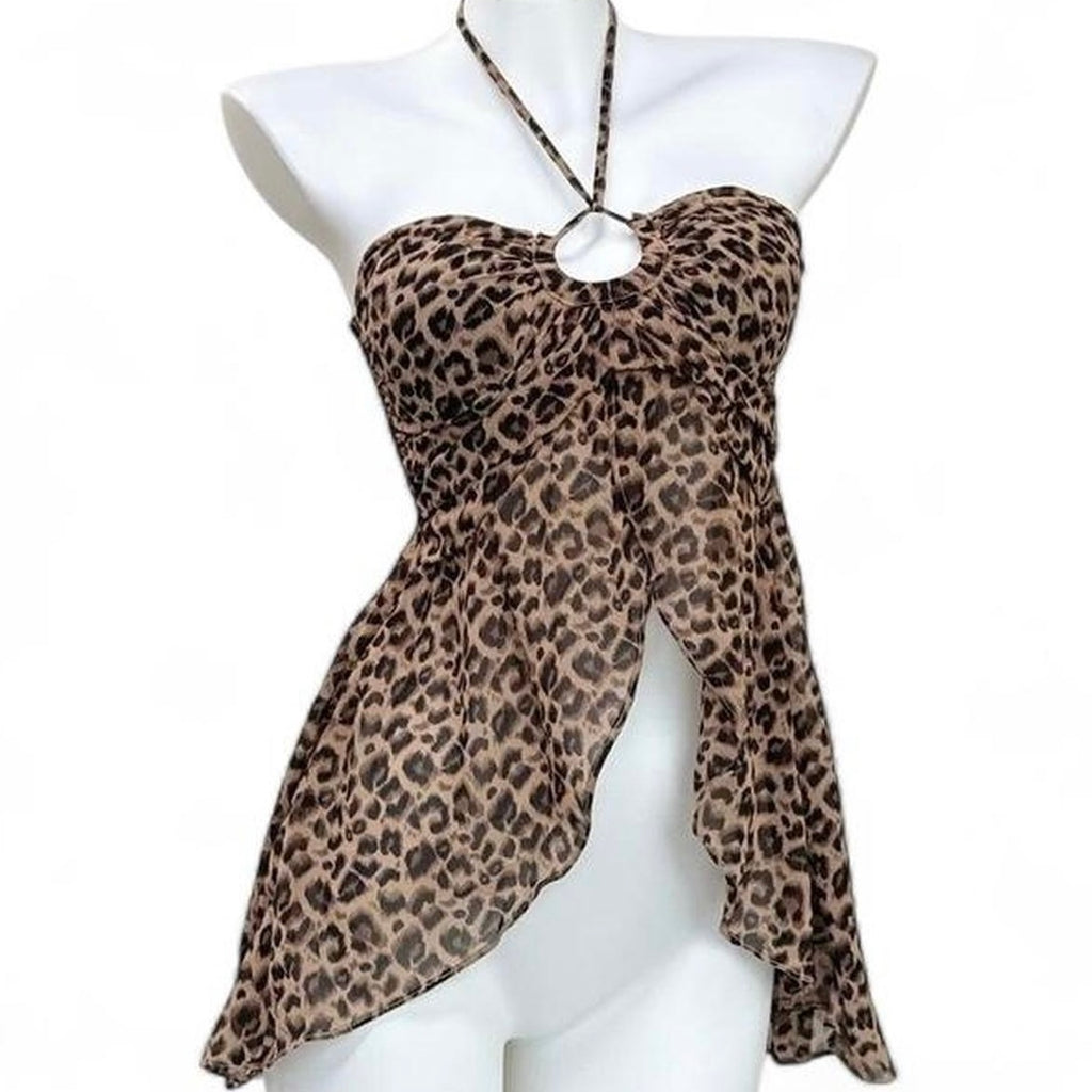 leopard print halter top（multiple wearing styles）