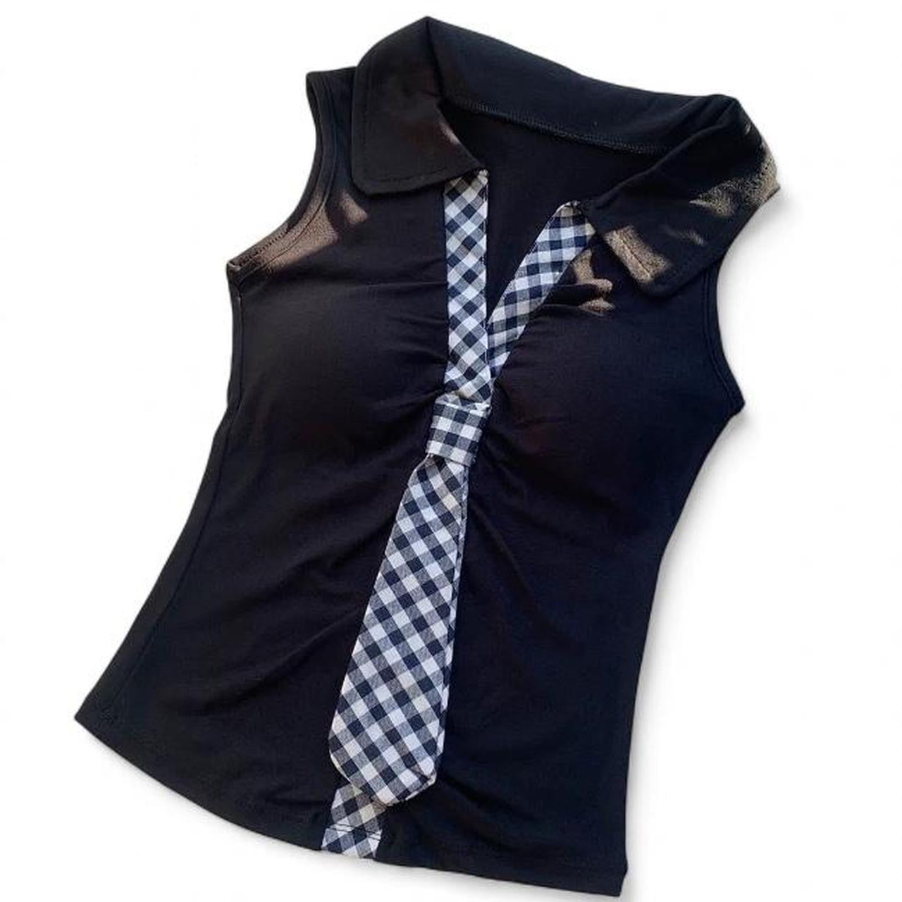 plaid tie detail top with a touch of whimsy