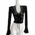 lace long sleeve top with tie waist