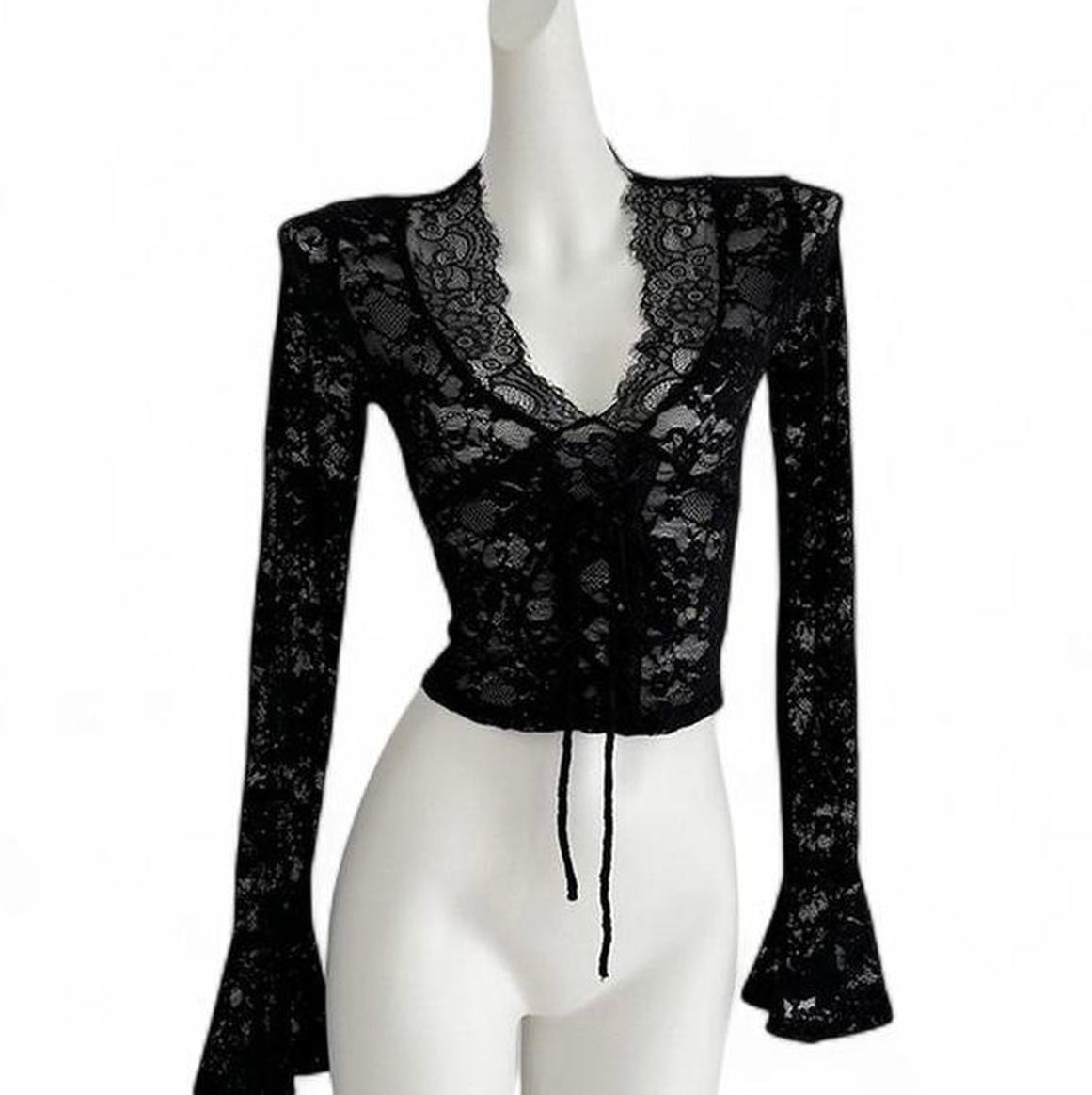 lace long sleeve top with tie waist