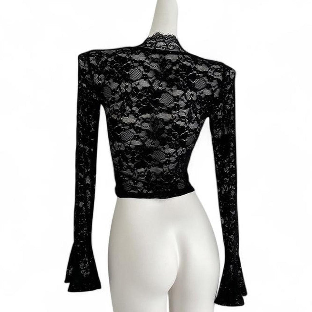 lace long sleeve top with tie waist