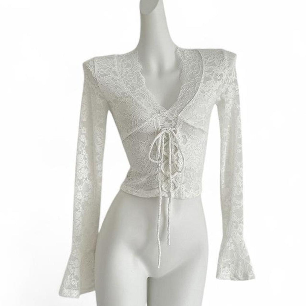 lace long sleeve top with tie waist