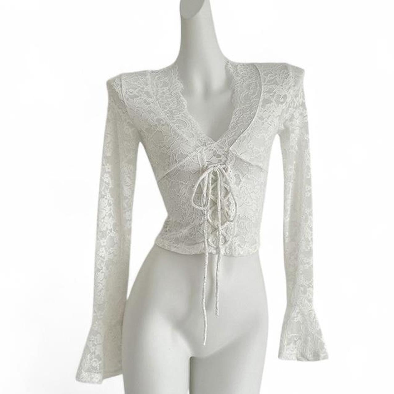 lace long sleeve top with tie waist