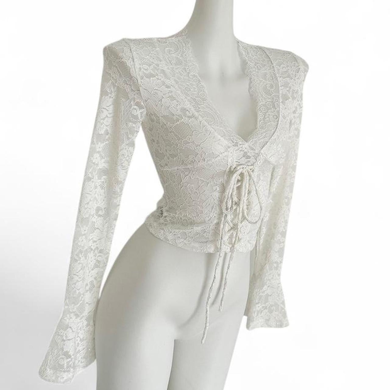 lace long sleeve top with tie waist