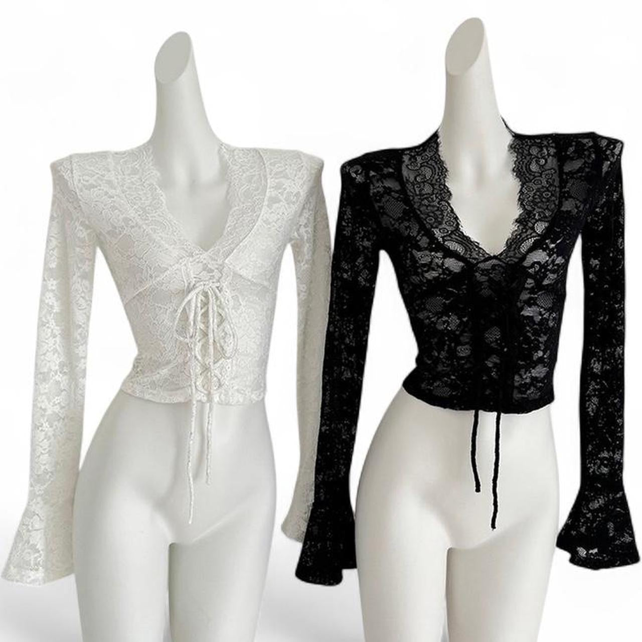 lace long sleeve top with tie waist