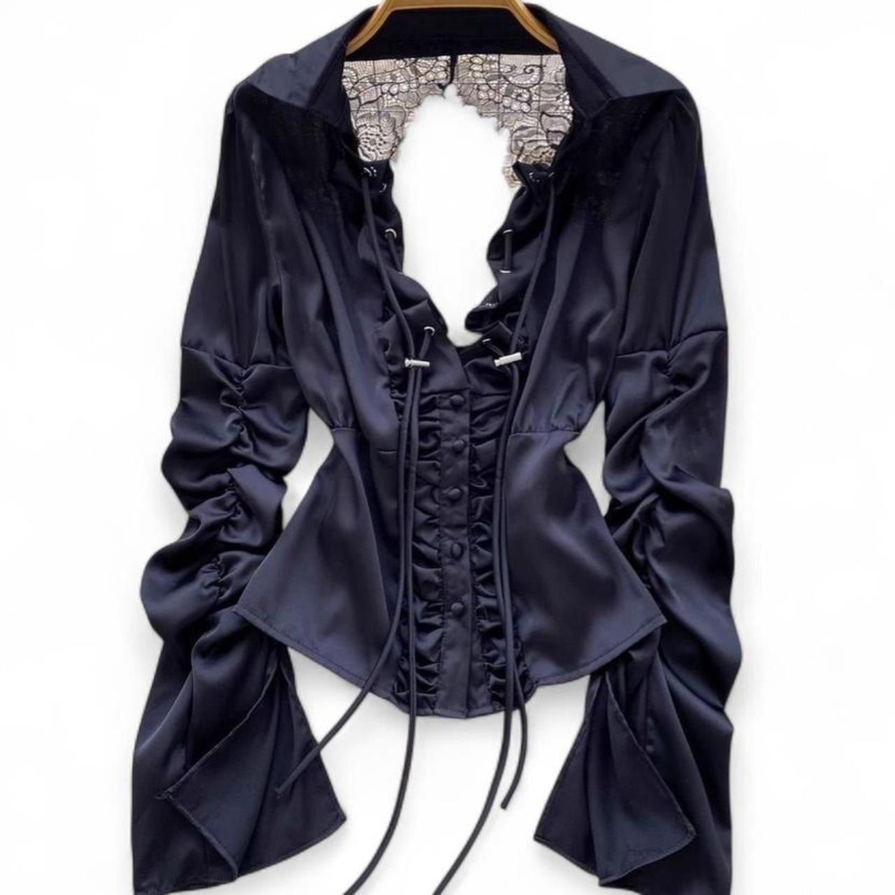burgundy & black ruffle corset top with lace trim