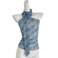 plaid halter top with tie detail