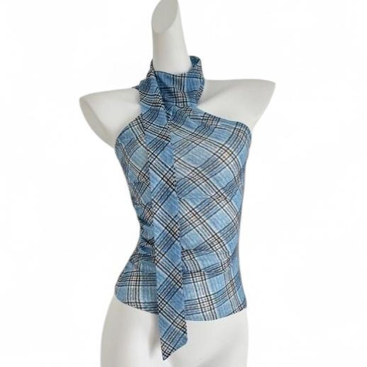 plaid halter top with tie detail