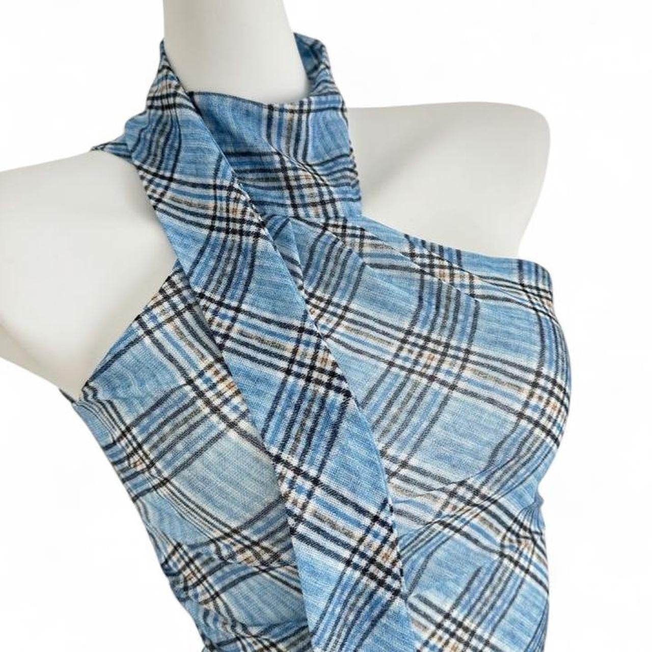 plaid halter top with tie detail