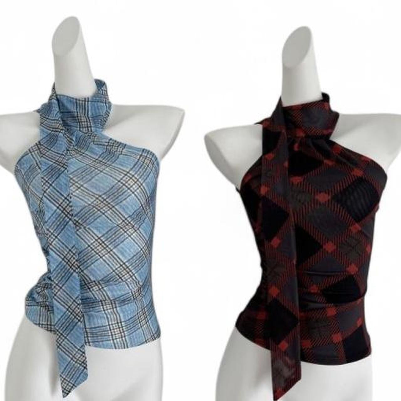 plaid halter top with tie detail