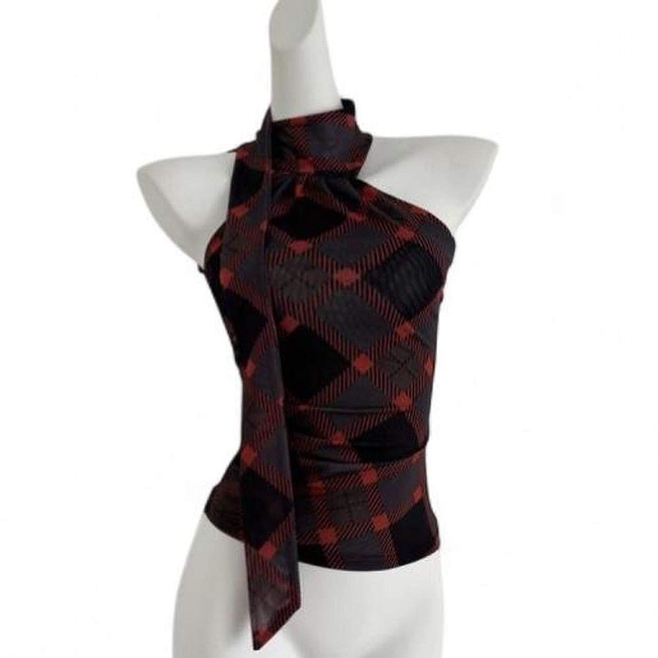 plaid halter top with tie detail