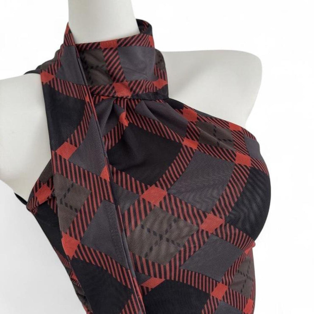 plaid halter top with tie detail