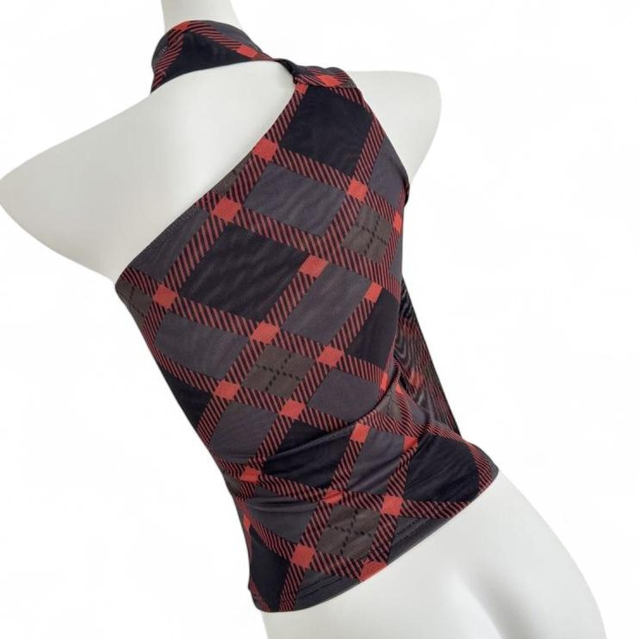 plaid halter top with tie detail