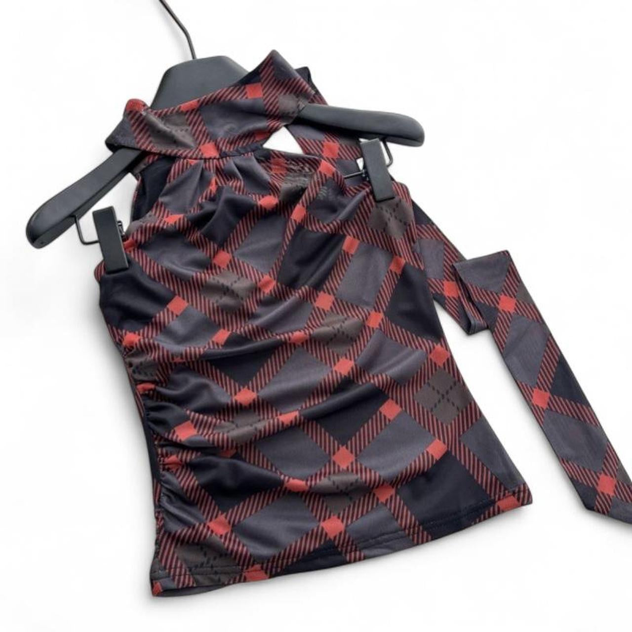 plaid halter top with tie detail