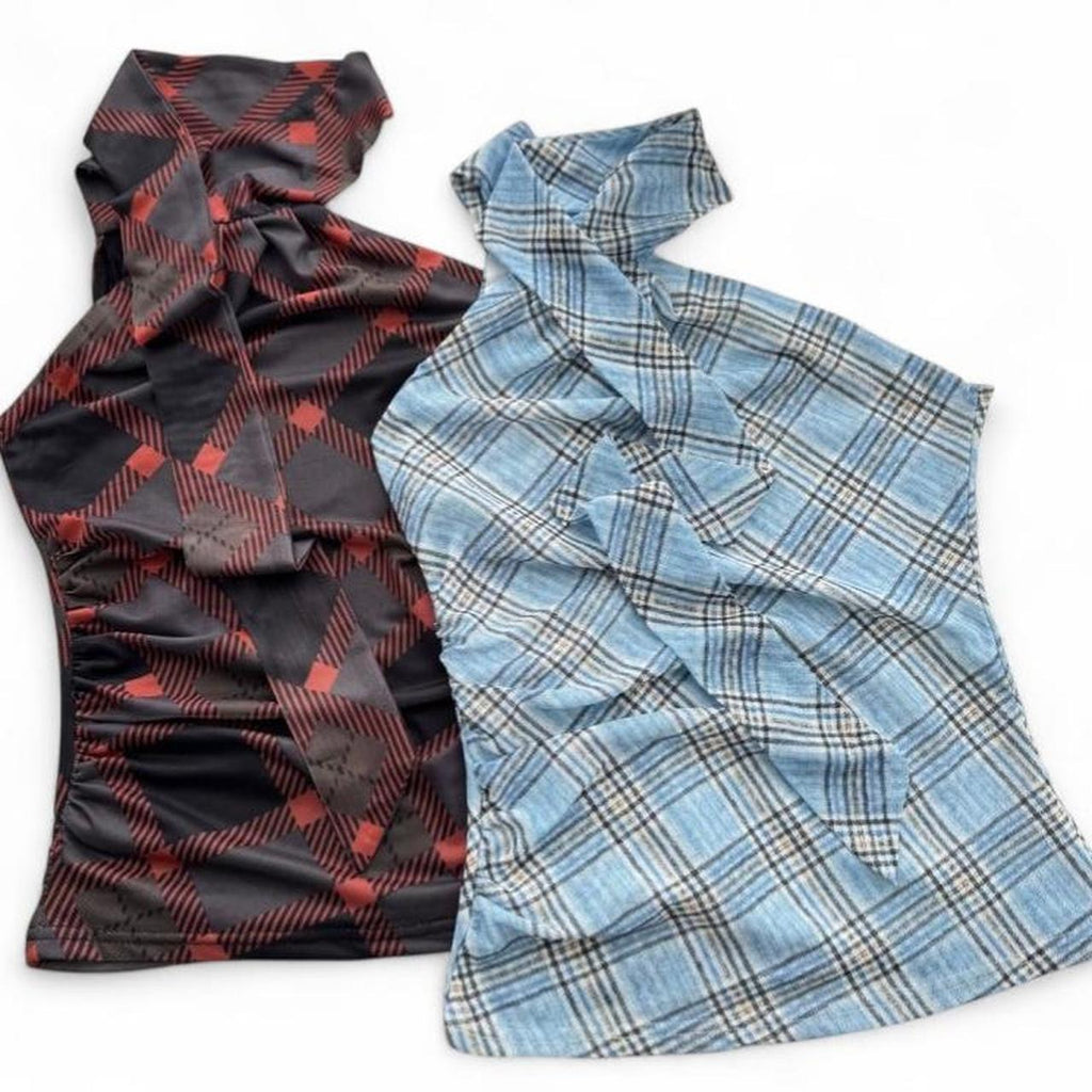 plaid halter top with tie detail