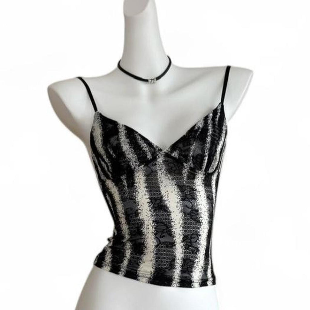black & white lace zebra cami top with adjustable straps