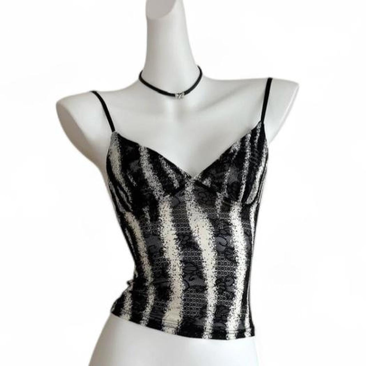 black & white lace zebra cami top with adjustable straps