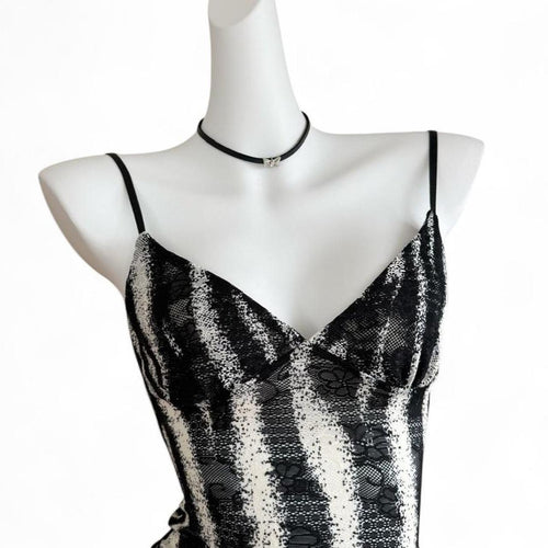 black & white lace zebra cami top with adjustable straps