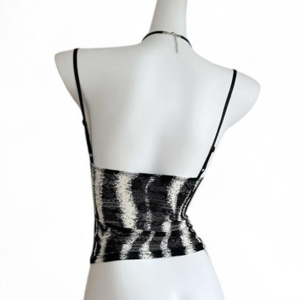 black & white lace zebra cami top with adjustable straps