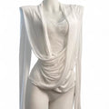 long sleeve draped top with lace details