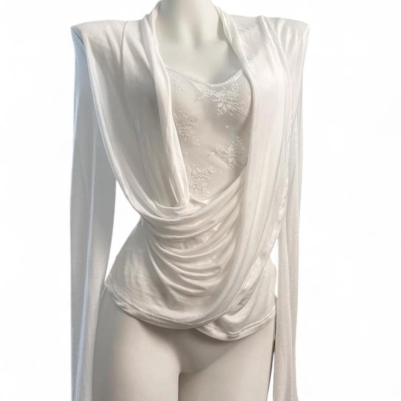 long sleeve draped top with lace details