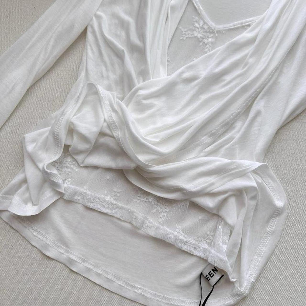 long sleeve draped top with lace details