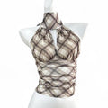 brown plaid halter top with tie detail