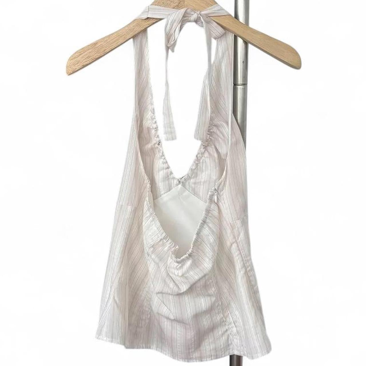 pink & white striped halter top with the tie back detail