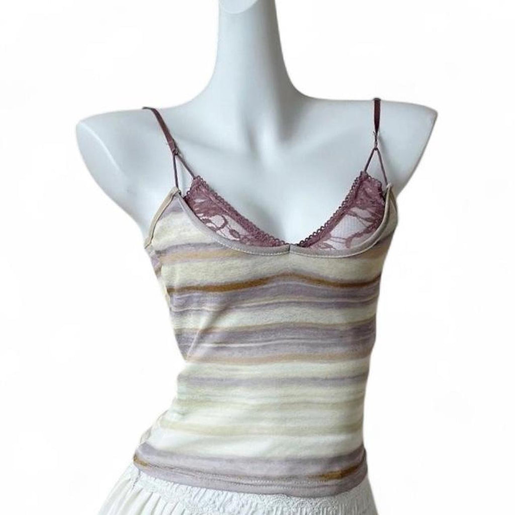 striped cami top with lace trim