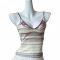 striped cami top with lace trim