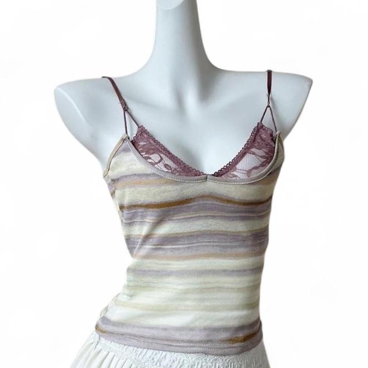 striped cami top with lace trim