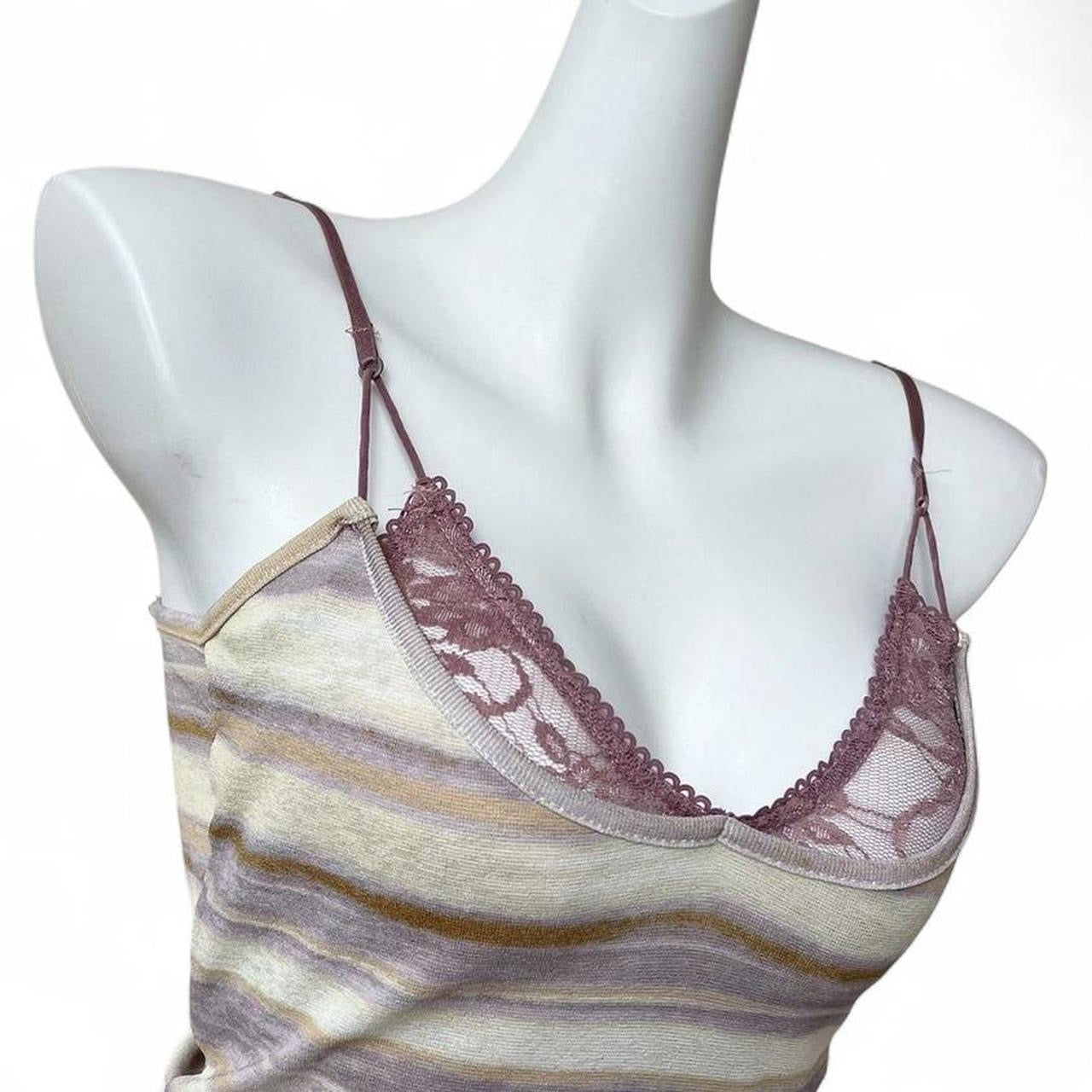 striped cami top with lace trim
